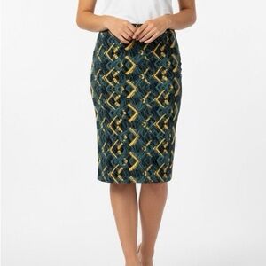 LULAROE Womens Yellow & Green Cassie Pencil Skirt Geometric Pattern - Size Small